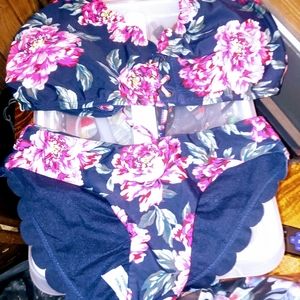 Shade & Shore 2 pc navy with pink floral